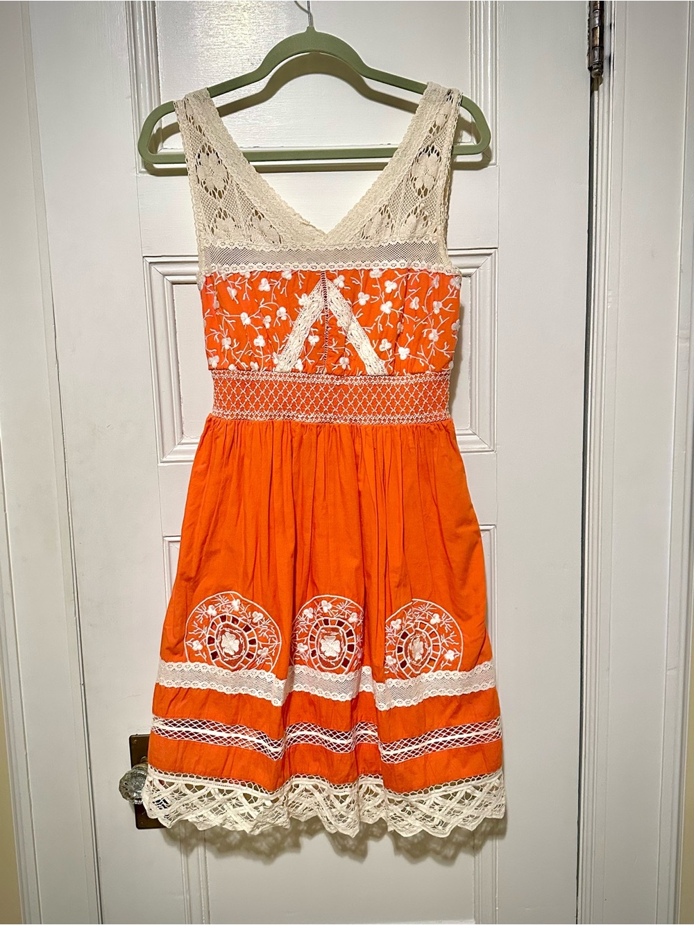 Moulinette Soeurs Orange Dress with Cream Lace Trim